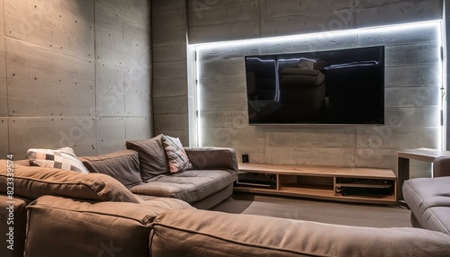 A Cozy Basement Retreat with Customizable Lighting and Plush Seating"room, interior, bedroom, bed, furniture, luxury, hotel, home, apartment, architecture, decoration, nobody © Musk