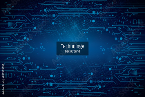 Abstract global sci fi concept. Digital internet communication on blue background. Wide Cyber security internet and networking concept. Hi-tech vector illustration with various technology elements