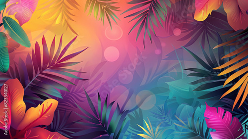 Colorful tropical plants background template mockup with copyspace