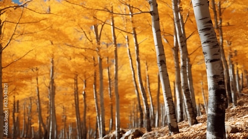 Abstract background of trees with golden leaves growing in woods in fall season in ordesa national park in spain