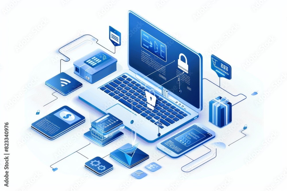 Advanced cybersecurity solutions with encrypted data protection, featuring a secure digital network and modern tech interface in blue white colors for safe online and computer security Advanced cybersecurity solutions with encrypted data protection, featuring a secure digital network and modern tech interface in blue white colors for safe online and computer security