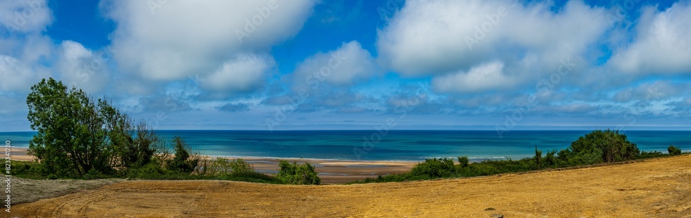 Historic Omaha Beach in Normandy as viewed from the American Cemetery
