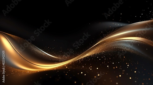 Abstract Black and gold glitter wave horizontal background