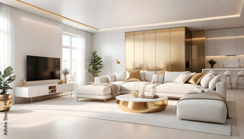 Fototapeta premium white and gold theme interior modern minimalism photo realism