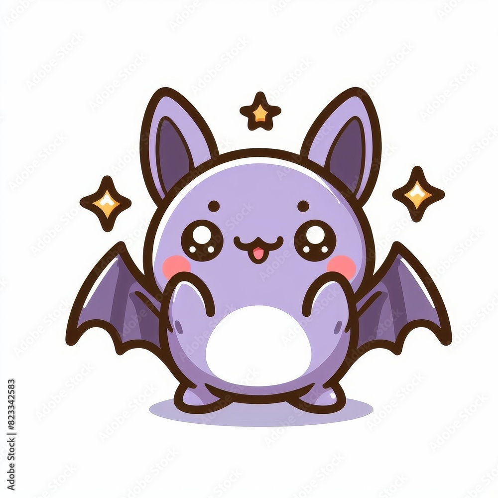 A cute cartoon bat with a smile on its face and stars in the background A cute cartoon bat with a smile on its face and stars in the background