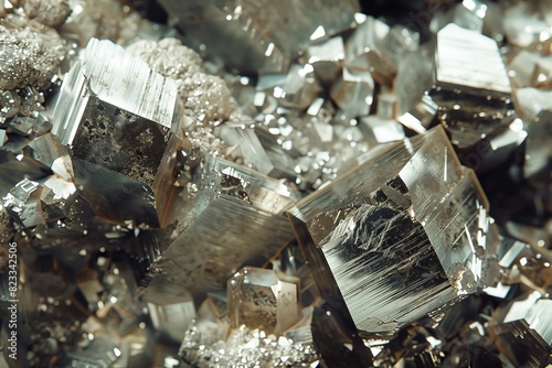 Crisp close-up image of glimmering pyrite crystals showcasing their natural geometric shapes and reflective surfaces