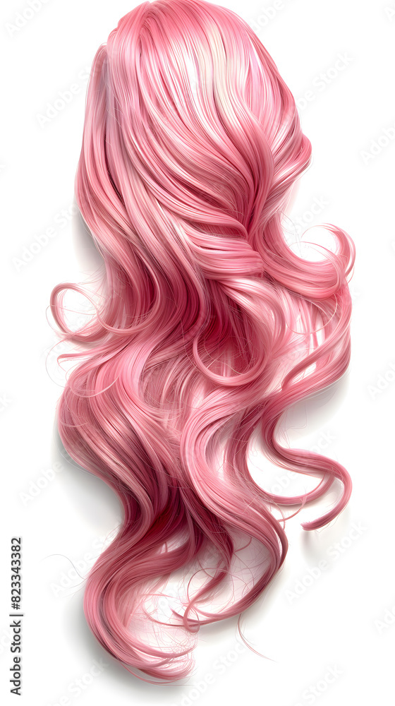 Natural looking long hair cut pink wig back view isolated on white background
