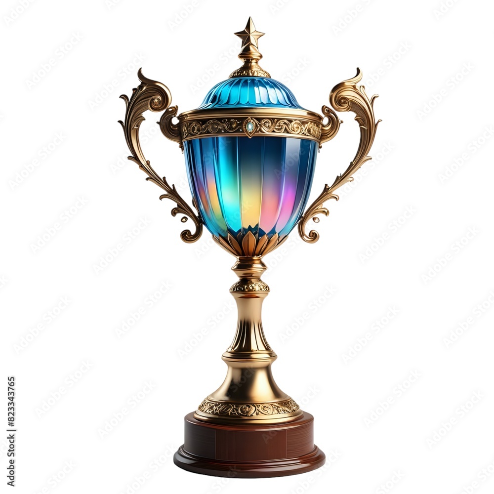 Fototapeta premium Luxury golden trophy empty with gemstone and vintage decoration isolated on white background