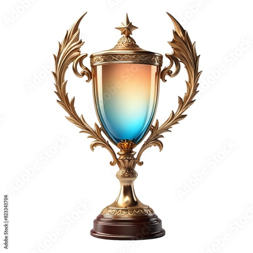 Luxury golden trophy empty with gemstone and vintage decoration isolated on white background (ID: 823343704)
