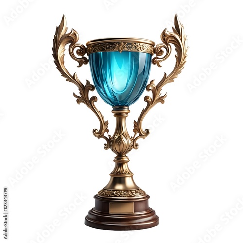 Luxury golden trophy empty with gemstone and vintage decoration isolated on white background (ID: 823343799)