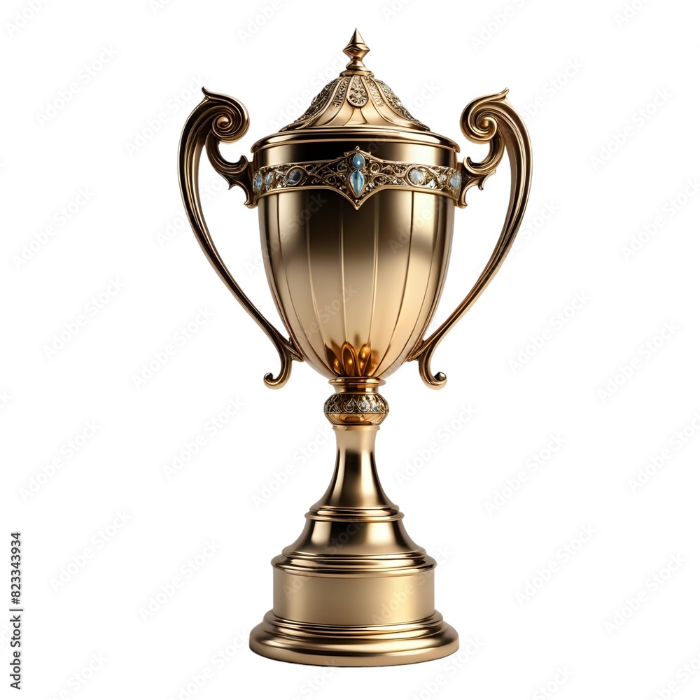 Fototapeta premium Luxury golden trophy empty with gemstone and vintage decoration isolated on white background