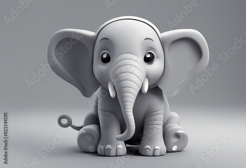 A cartoon artistic image of a cute elephant with grey background.