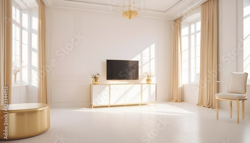 white and gold theme interior modern minimalism photo realism