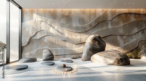 zen garden, peaceful zen garden with rocks and sand, ideal for meditation and tranquility photo