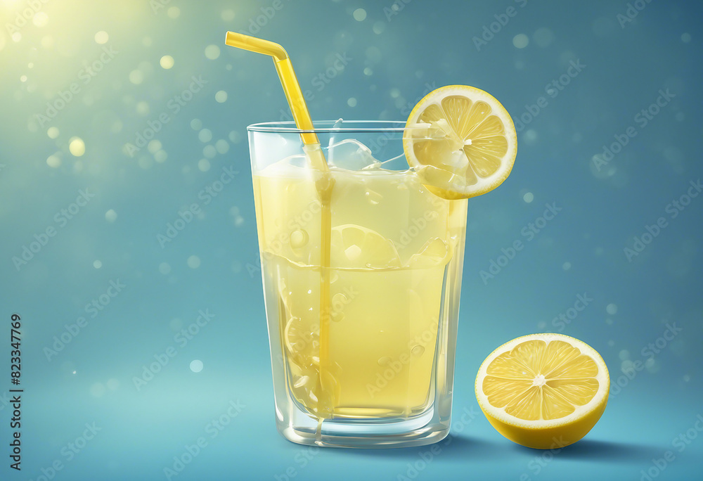 Image of Leamon juice and lemon with a straw. Image of Leamon juice and lemon with a straw.
