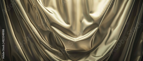Elegant ripples on a luxe golden fabric, reflecting soft, ambient light. photo
