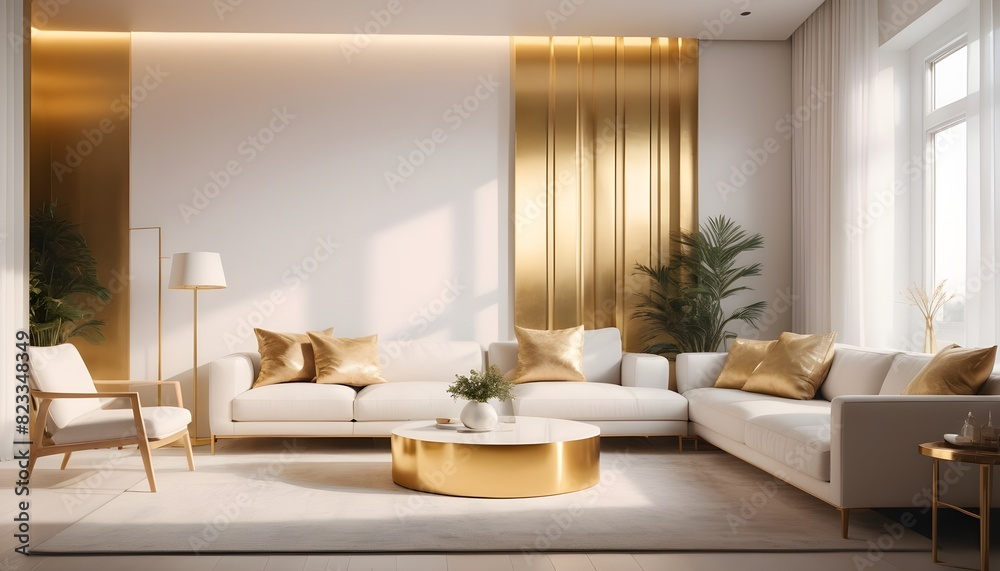 Fototapeta premium white and gold theme interior modern minimalism photo realism