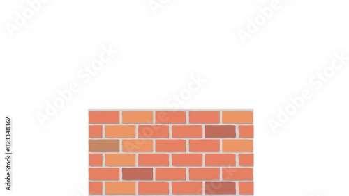 Construction spatula. Animation of laying a brick wall, alpha channel. Cartoon