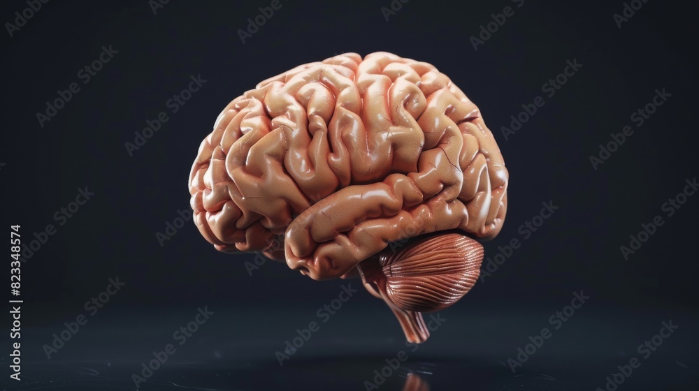 A highly detailed 3D rendered illustration of a human brain on a dark background, showcasing the complexity and intricacy of neurological anatomy. A highly detailed 3D rendered illustration of a human brain on a dark background, showcasing the complexity and intricacy of neurological anatomy.