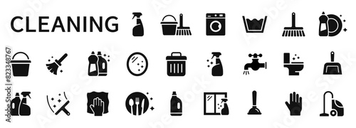 Cleaning icons set. Washing, cleaning, laundry symbol. Vector illustration