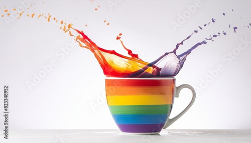  Colorful background with a rainbow poured out of a cup. It can be used for postcards, presentations, or social media representing concepts of summer, creativity, diversity