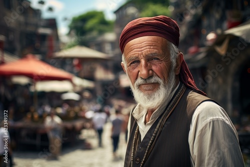 Bustling Turk old man turkish city. Happy arab. Generate Ai