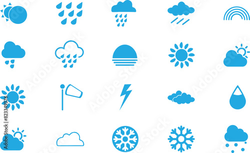 Vector weather icon set , flat solid blue color, for apps and UI design