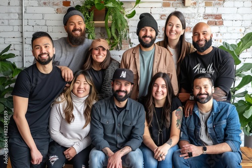 Portrait of a group of diverse people wearing casual clothes and hats