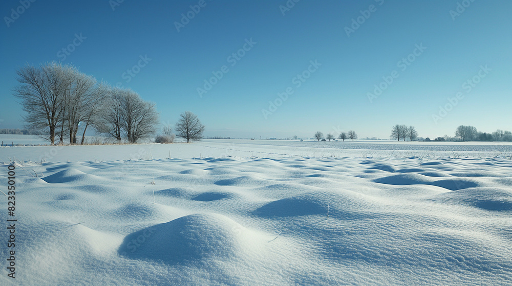 Snow-covered landscape with a clear blue sky.