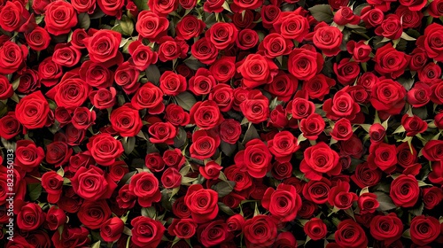 A beautiful wall of red roses. Floral background for romantic themes. Perfect for Valentine's Day designs and love-themed projects. High-resolution and vibrant colors. AI © Irina Ukrainets
