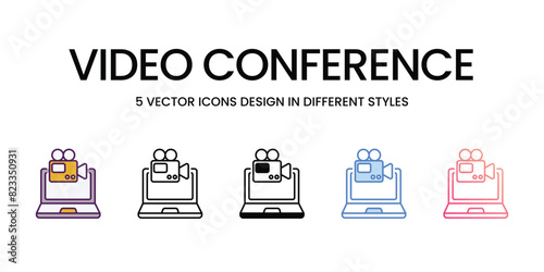 Video Conference Icons different style vector stock illustration