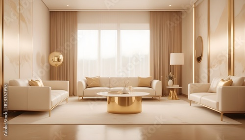 white and gold theme interior modern minimalism photo realism