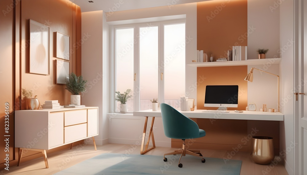 Fototapeta premium white and gold theme interior modern minimalism photo realism