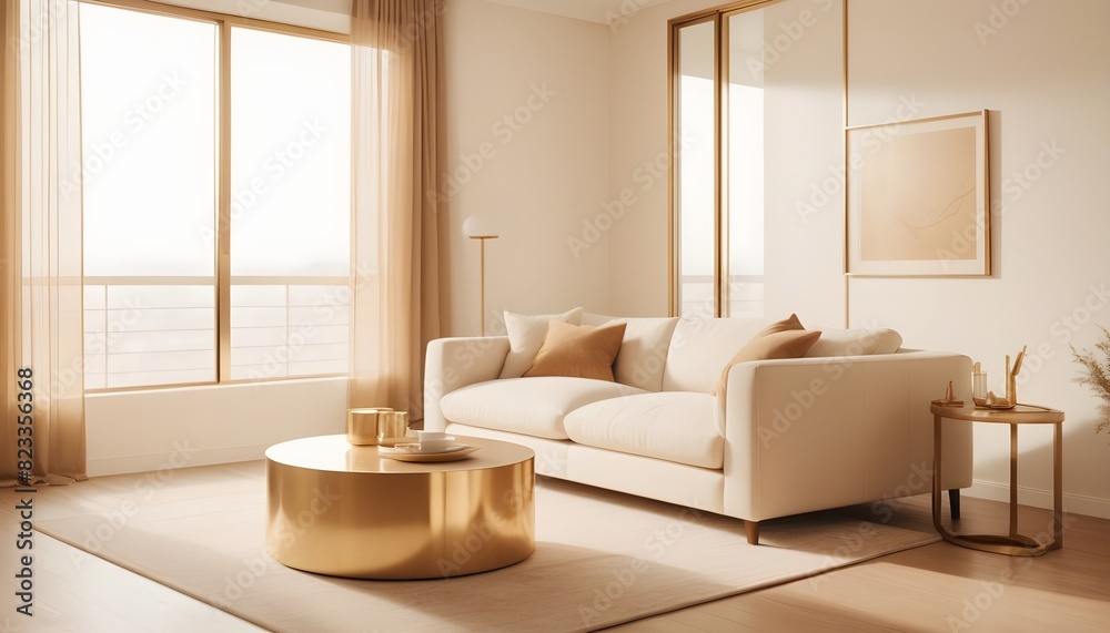 Fototapeta premium white and gold theme interior modern minimalism photo realism