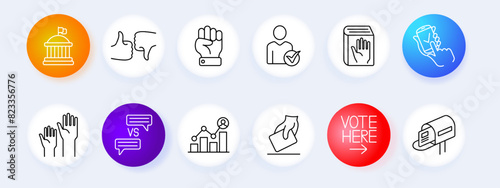 Elections set icon. Fist, candidate, voter, oath on the bible, exit poll, electronic voting, government building, rating, statistics, ballot, protest, constituent, electronic voting, opinions battle