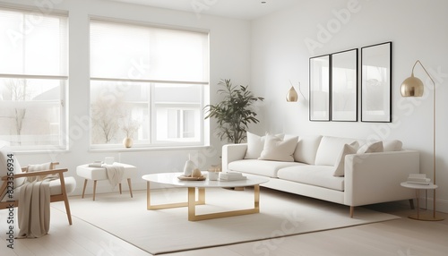 white and gold theme interior modern minimalism photo realism