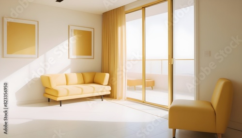 white and gold theme interior modern minimalism photo realism