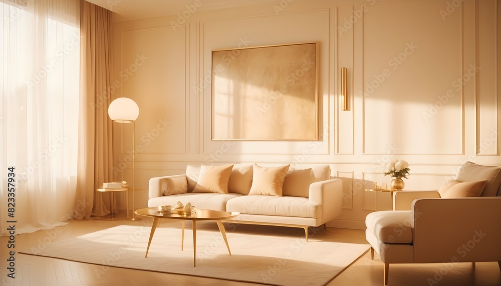 Fototapeta premium white and gold theme interior modern minimalism photo realism