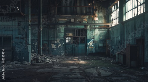 Abandoned industrial building with a gloomy atmosphere