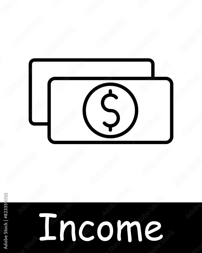 Income line icon. Dollar bills, earnings, finance, money, revenue, salary, cash, wealth, financial growth, economic stability, budgeting, pay, growth, idea, strategy. Income line icon. Dollar bills, earnings, finance, money, revenue, salary, cash, wealth, financial growth, economic stability, budgeting, pay, growth, idea, strategy.