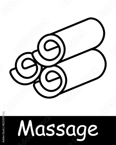 Massage set icon. Therapist, sauna, yin yang, , relaxation, therapy, wellness, spa, body care, stress relief, treatment, oil, stone, towel, shower, relax, health, selfcare.