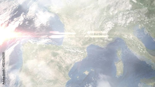 Zoom in from space and focus on Blagnac, France. 3D Animation. Background for travel intro. Elements of this image furnished by NASA	