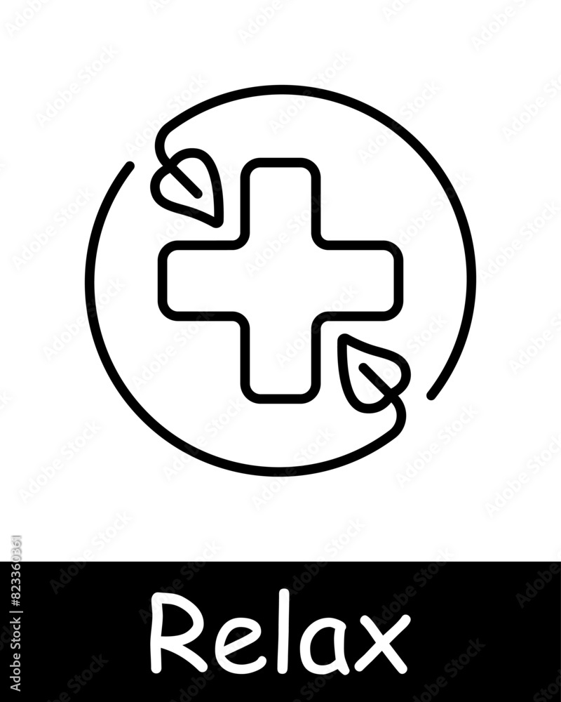 Relax line icon. Acupuncture, therapy, tea, oil, sauna, self care, towels, relaxation, wellness, traditional medicine, needles, healing, spa, alternative treatment, stress relief, health.