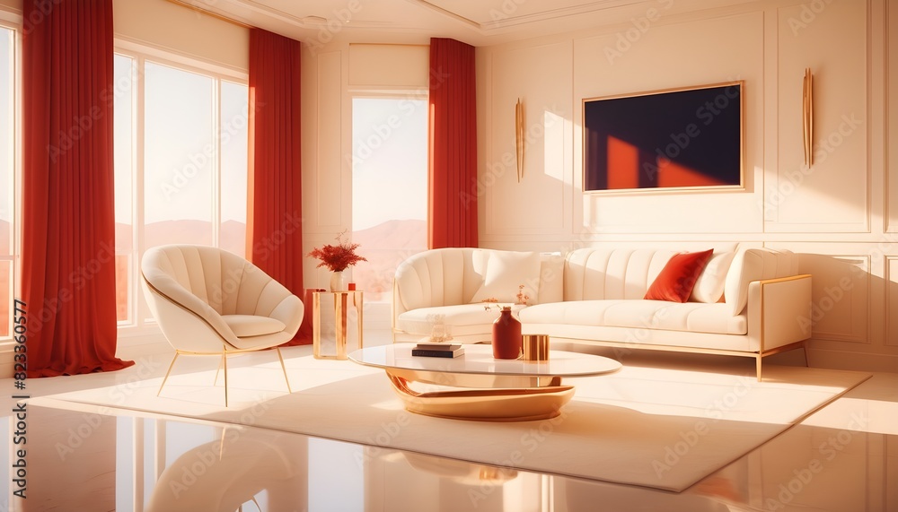 Fototapeta premium white and gold theme interior modern minimalism photo realism