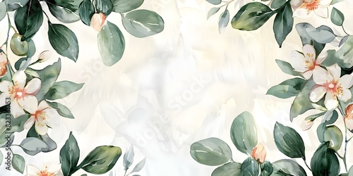 Watercolor wedding invitation featuring eucalyptus leaves and jasmine flowers. Concept Wedding Invitations, Watercolor Design, Eucalyptus Leaves, Jasmine Flowers