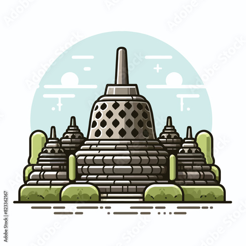 Vector illustration of a borobudur temple in indonesia with ancient architectural design and cultural landmarks