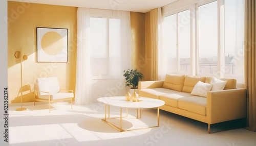 white and gold theme interior modern minimalism photo realism