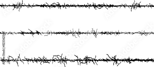 frame of wire, barbed wire texture set, black and white barbed wire border, sound waves in different shapes and sizes, photo