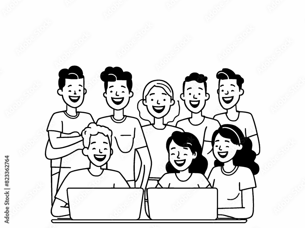 Group of friends smiling face using laptop