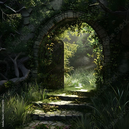 Mystical Forest Path Leading to an Enchanted Door